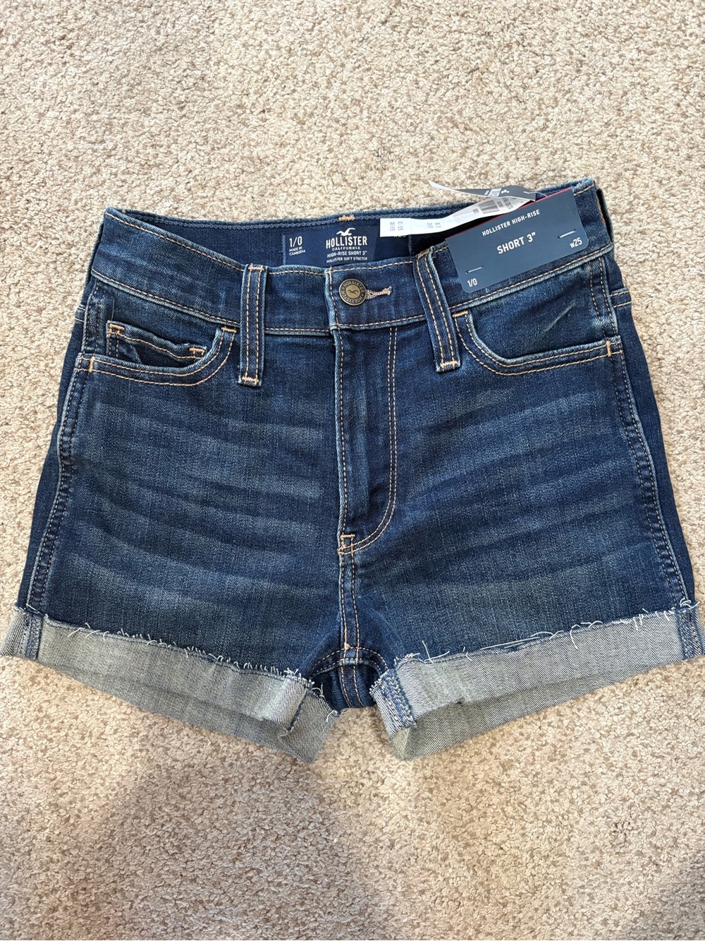 Hollister Women's Dark Indigo Rolled Hem Denim Shorts